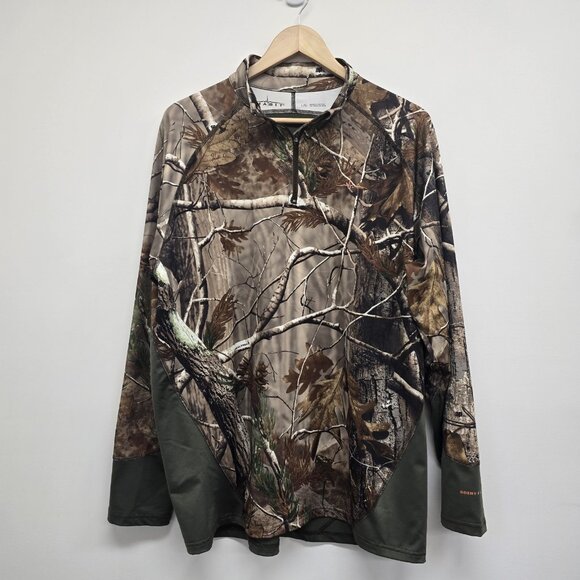 Habit Realtree AP Scent Factor Camo 1/4 Zip Pullover Mens Large Hunting Stretch - Picture 1 of 10